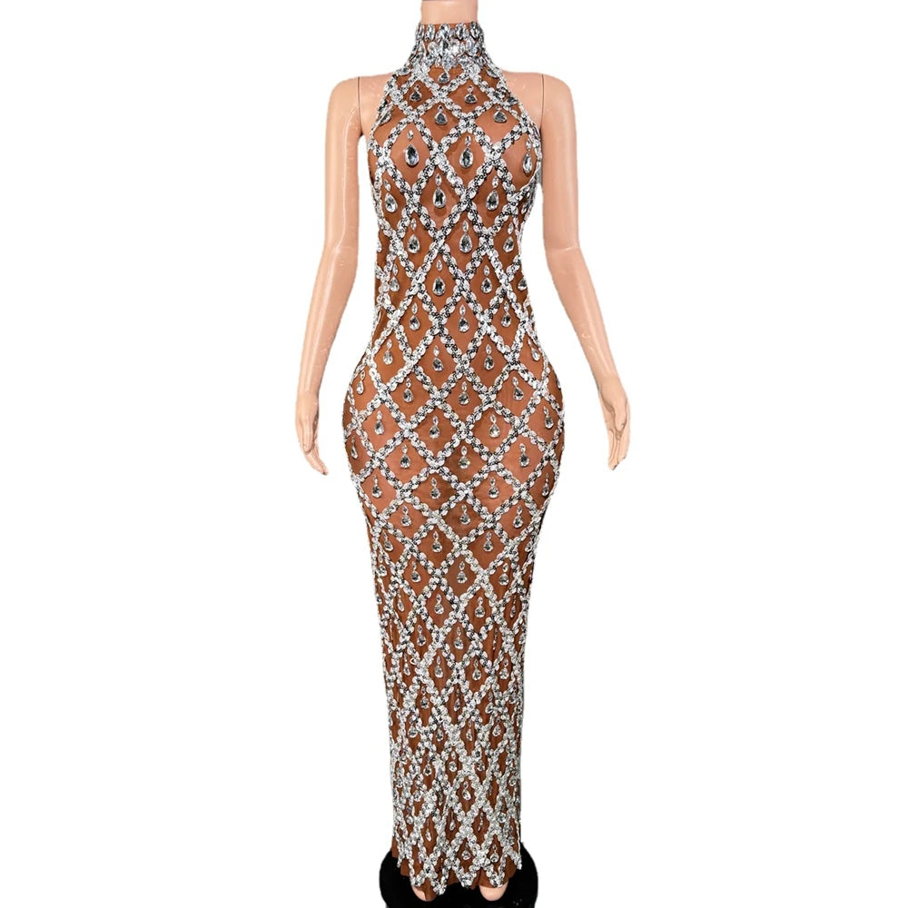 Sparkly Rhinestones Sleeveless Evening Dress for Women