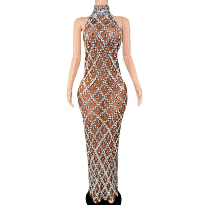 Sparkly Rhinestones Sleeveless Evening Dress for Women