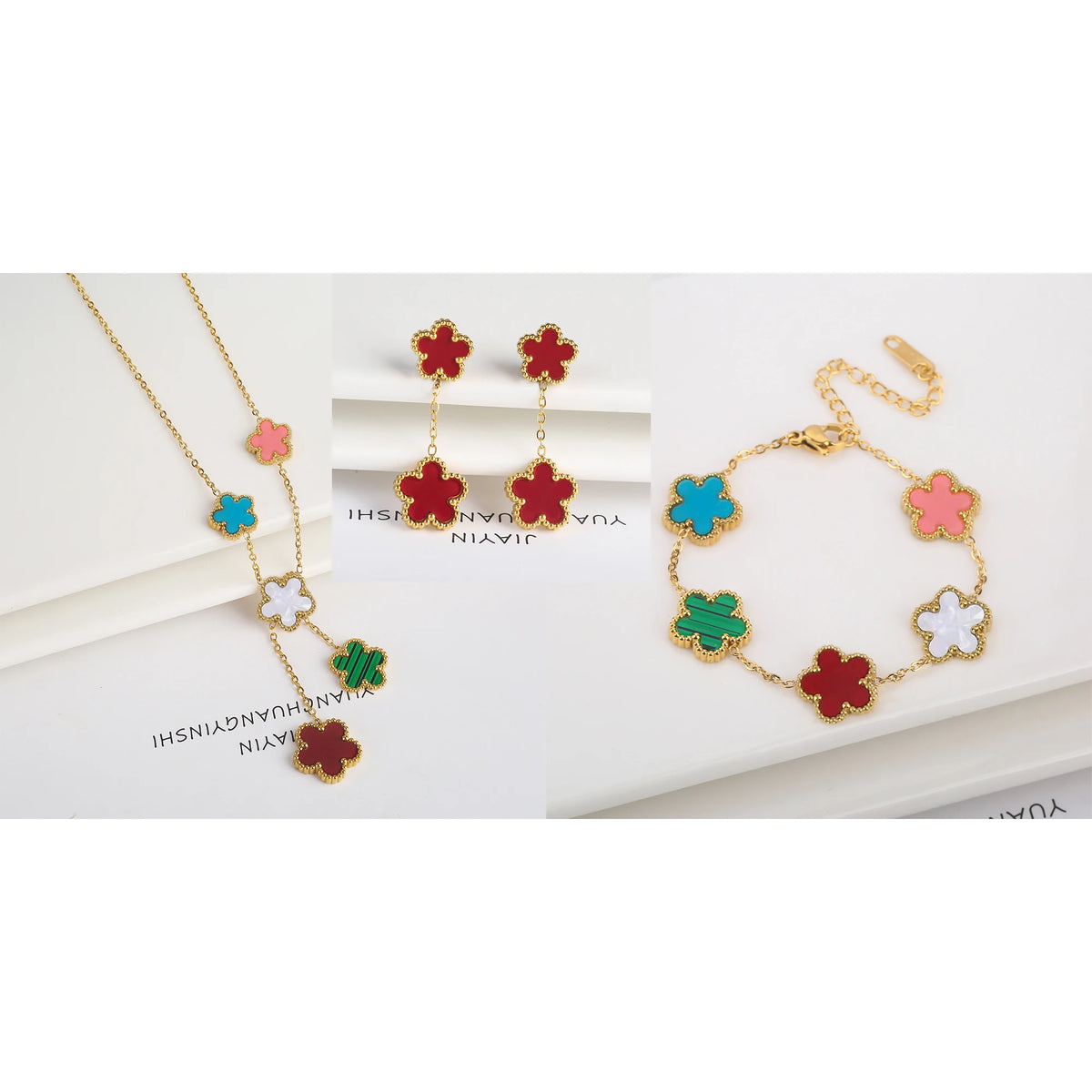 18k Gold-Plated Five-Leaf Flower Jewelry Set