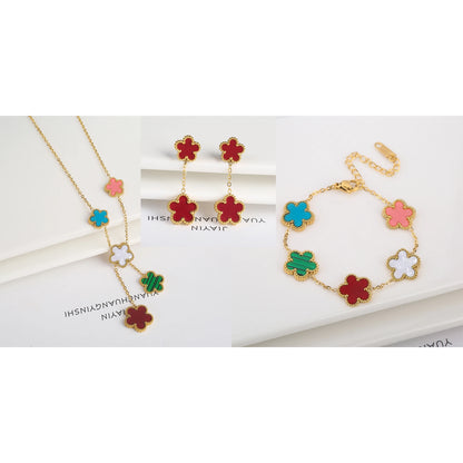 18k Gold-Plated Five-Leaf Flower Jewelry Set