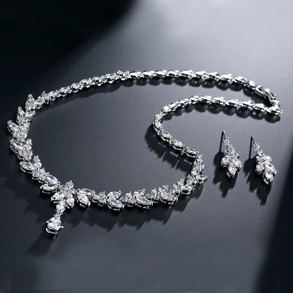 ZAKOL Brilliant Zirconia Leaf Jewelry Set for Women