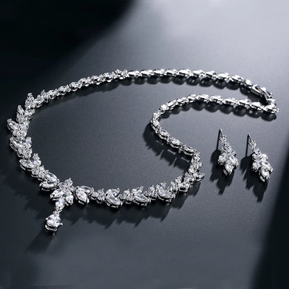 ZAKOL Brilliant Zirconia Leaf Jewelry Set for Women