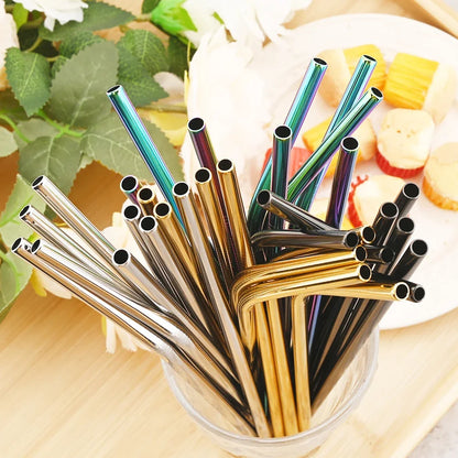 8pcs Colorful Reusable Stainless Steel Drinking Straws