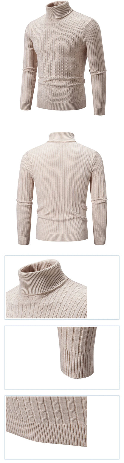 Men's Ribbed Turtleneck Sweater Casual Long Sleeve