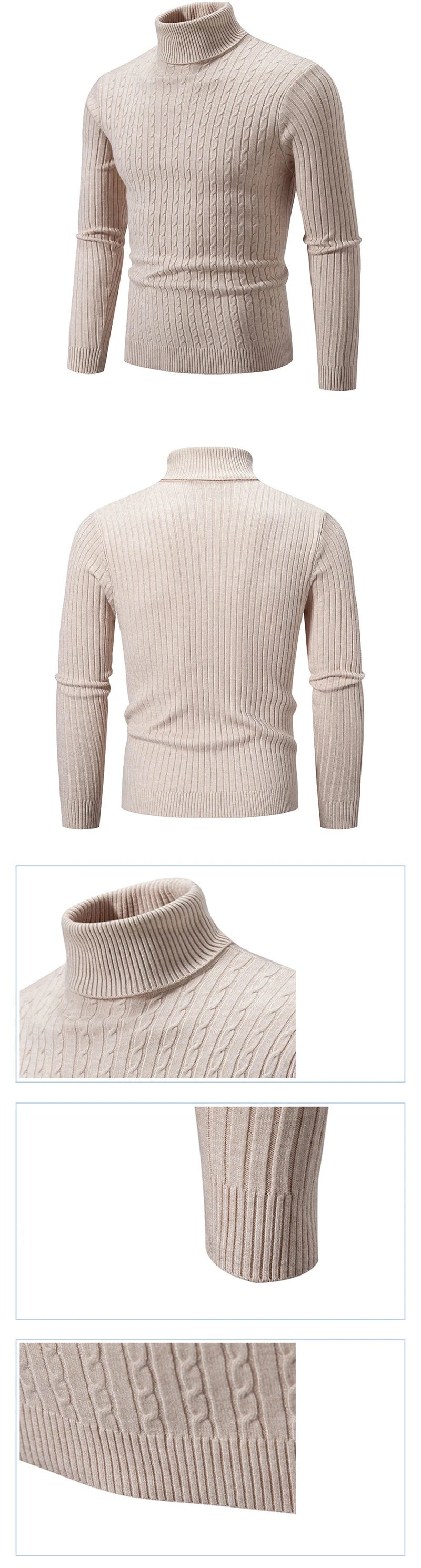 Men's Ribbed Turtleneck Sweater Casual Long Sleeve
