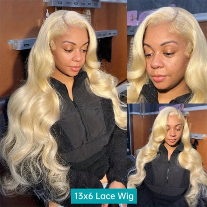 613 13x6 Lace Front Body Wave Human Hair Wig Blonde