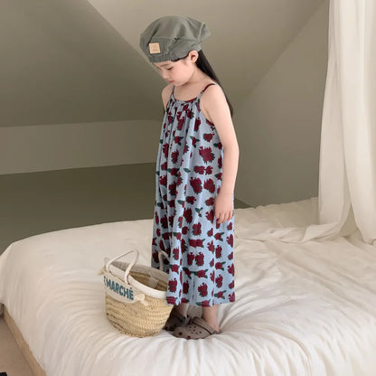 Sleeveless Beach Dress Printed Rose for Girls 4-6Y