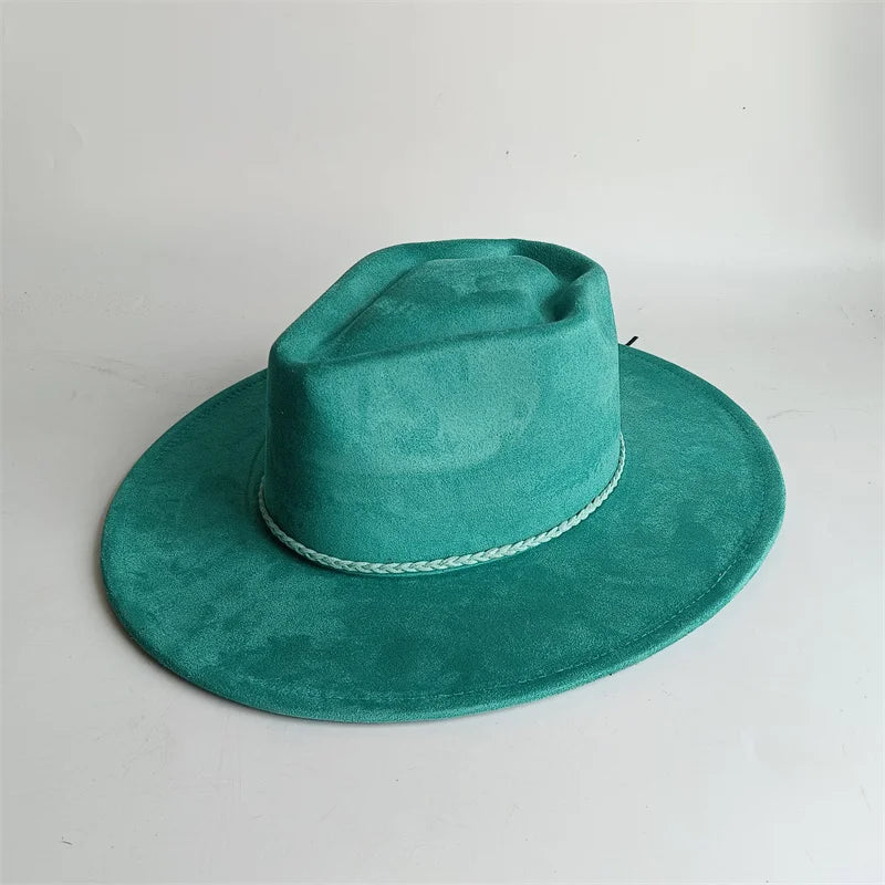Dark Turquoise Suede Fedora Hat for Men and Women