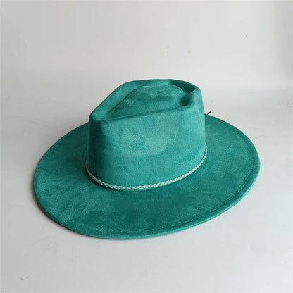 Dark Turquoise Suede Fedora Hat for Men and Women