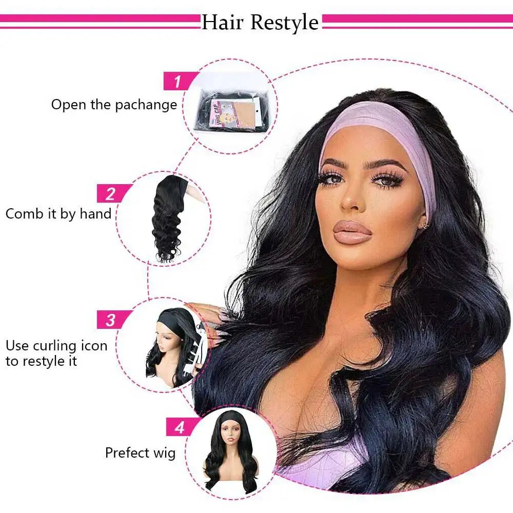 Body Wave Human Hair Headband Wig 200% Density 30-40 Inch