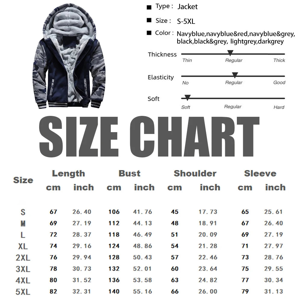Men's Camouflage Winter Jacket Fleece Long Sleeve Coat