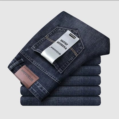 Men's Casual Straight Stretch Jeans Blue Black Denim