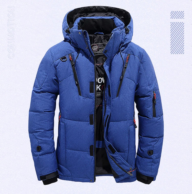 Men's White Duck Down Winter Jacket Hooded Parka