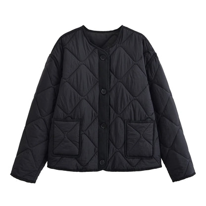 Solid Single-Breasted O-Neck Jacket for Women
