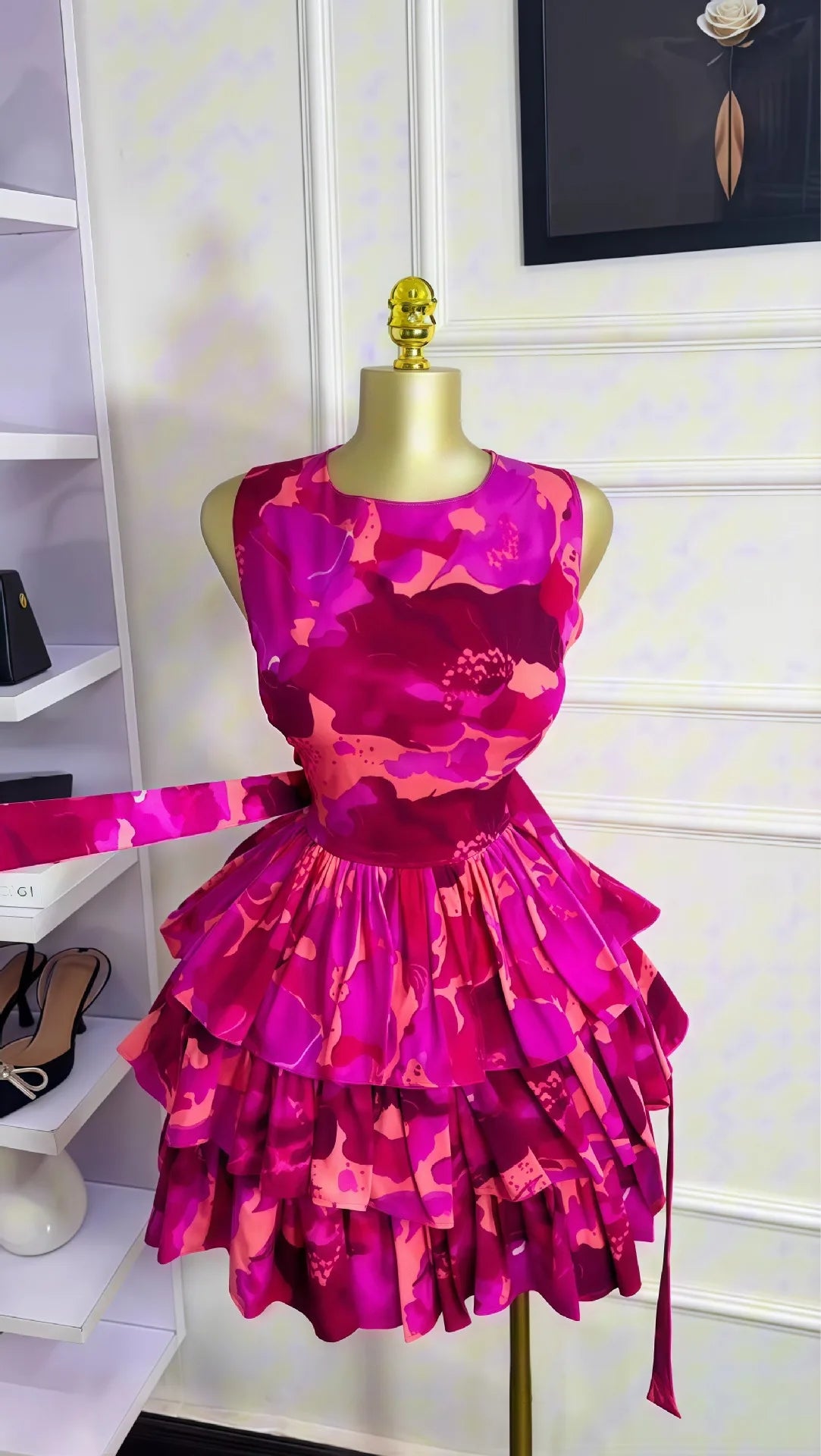 Floral Printed Sleeveless Ball Gown Dress for Women