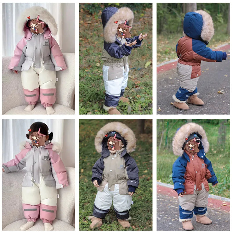 Children's Waterproof Hooded Ski Suit Jumpsuit