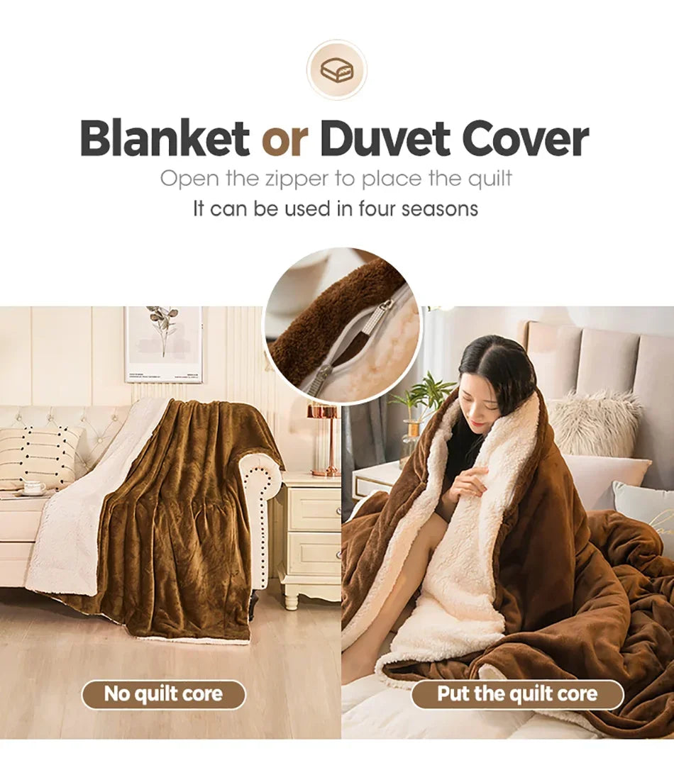 Wool Throw Blanket Double Sided Queen Size Winter Use