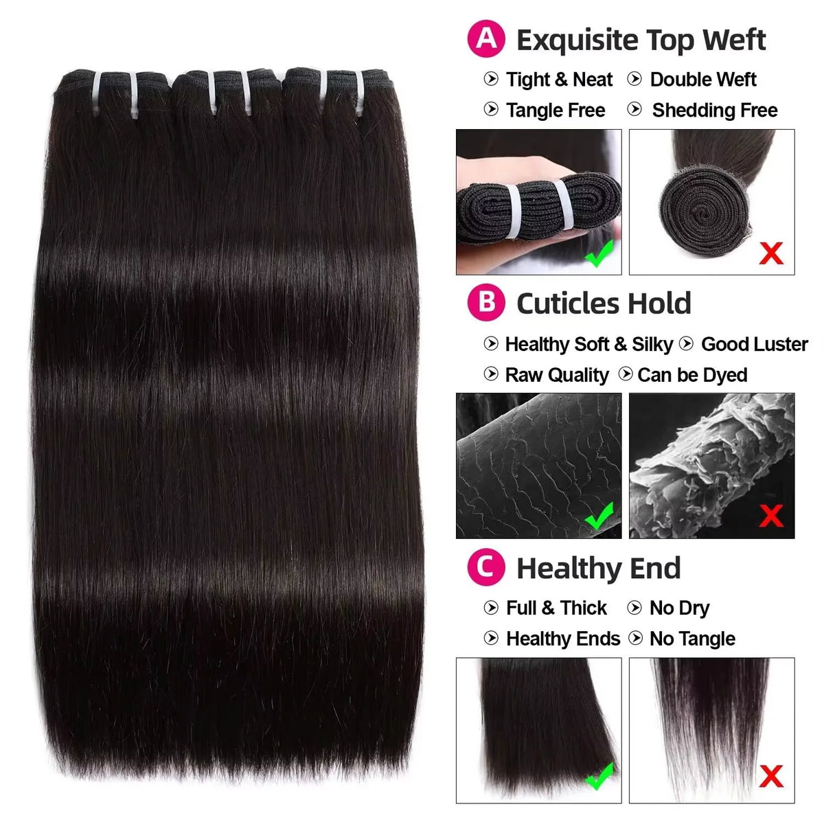 16A Straight Brazilian Remy Human Hair Bundles Natural Black