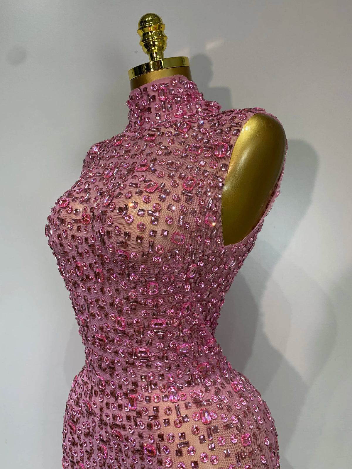Gold Rhinestone Sleeveless Long Dress for Women
