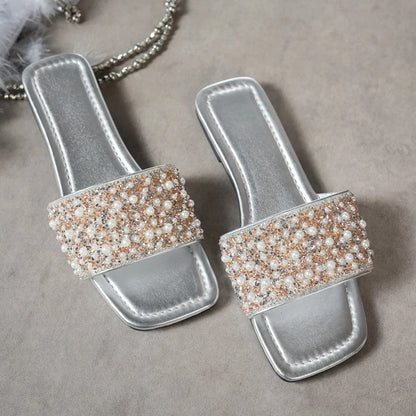 Women Rhinestone Flat Sandals Summer Slippers