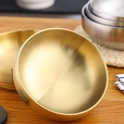 Stainless Steel Double Layer Cold Noodle Bowl Gold Silver