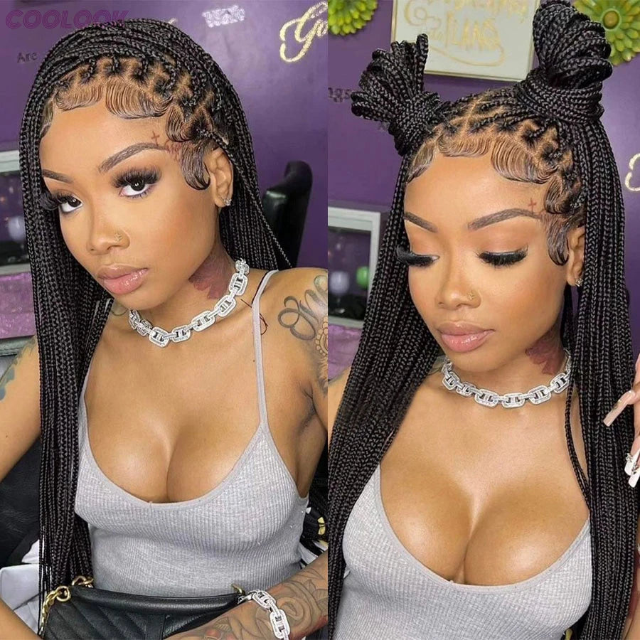 Cornrows Braided Wig 36 Inches Synthetic Hair Black