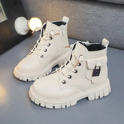 Girls PU Leather Ankle Boots with Anti-slip Sole