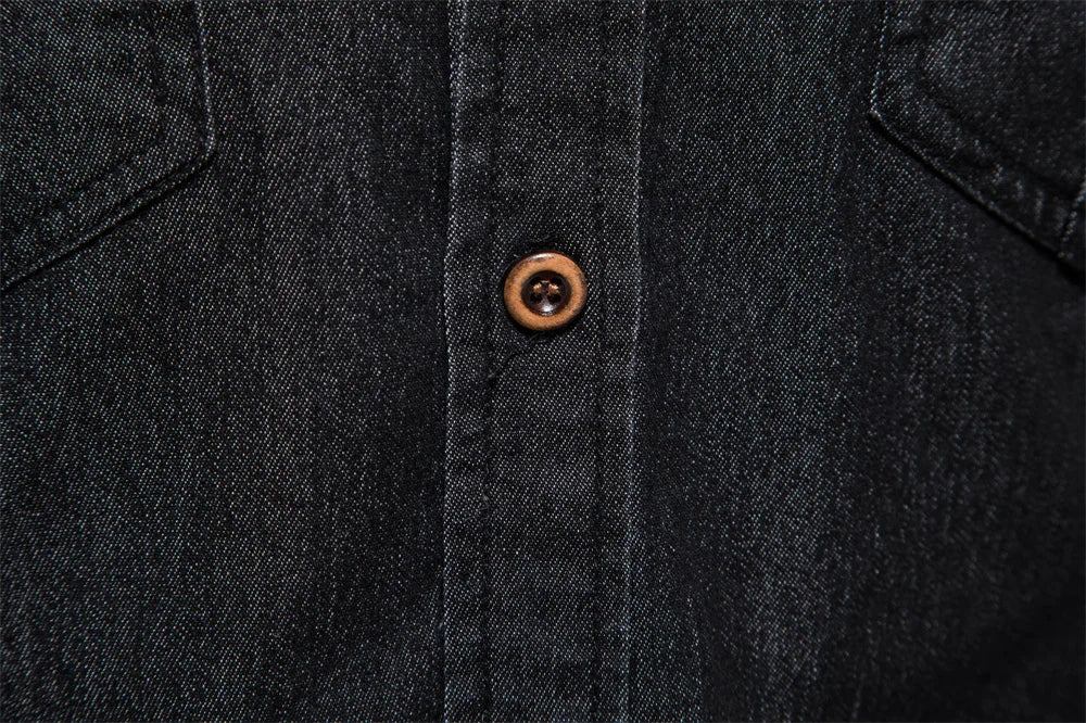Elastic Cotton Denim Shirt Men Long Sleeve Casual