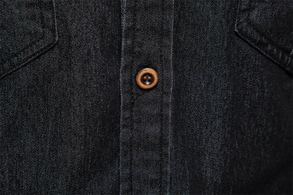 Elastic Cotton Denim Shirt Men Long Sleeve Casual