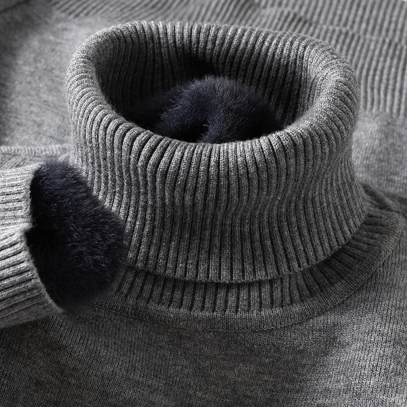 Mens Knitted Turtleneck Sweater Slim Fit Casual