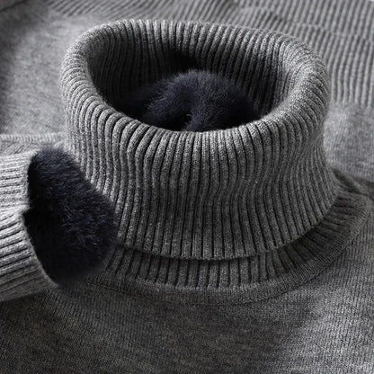 Mens Knitted Turtleneck Sweater Slim Fit Casual