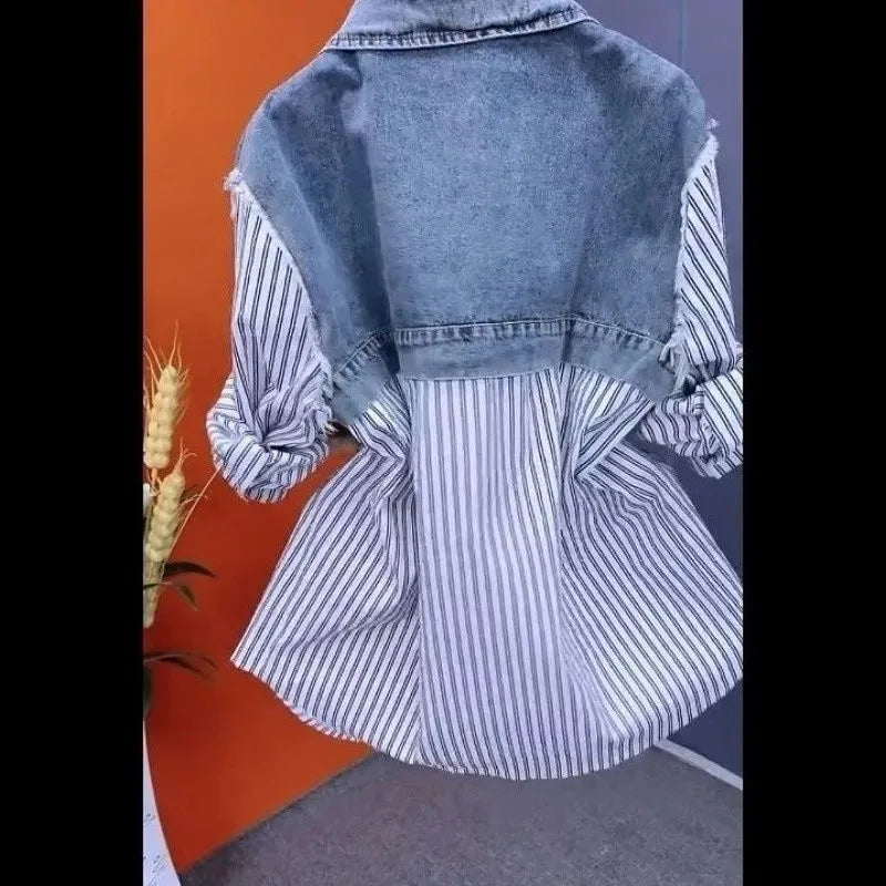 Splicing Denim Jacket Women Casual Jean Coat