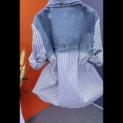 Splicing Denim Jacket Women Casual Jean Coat