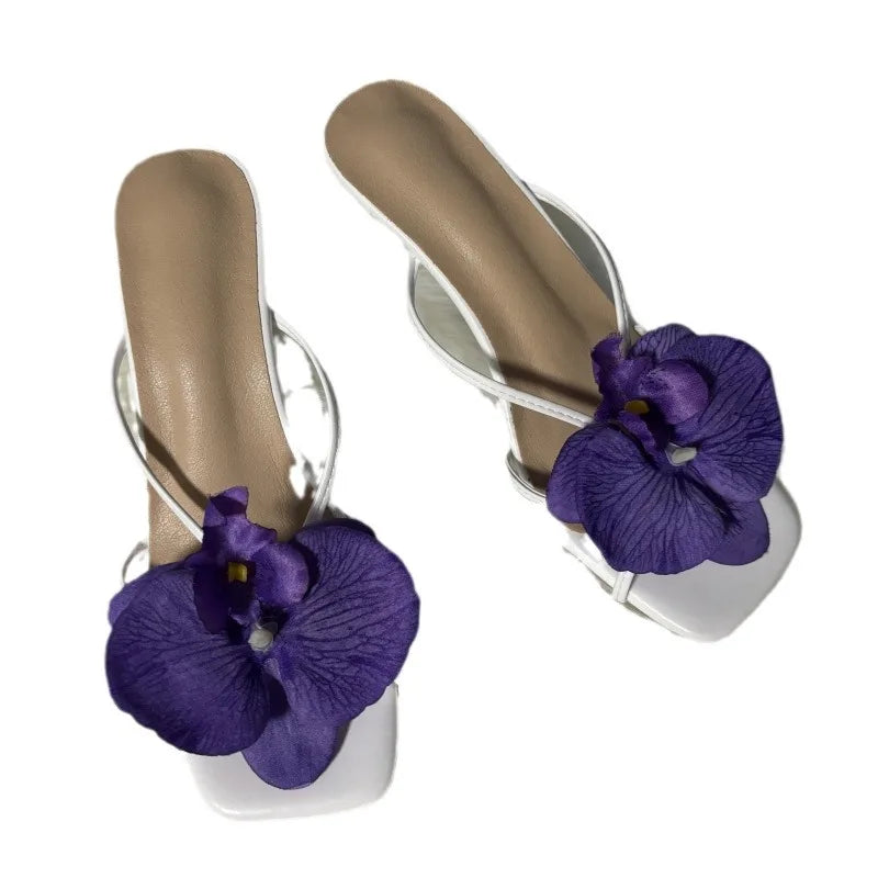 Orchid Flower High Heeled Slingback Shoes for Women