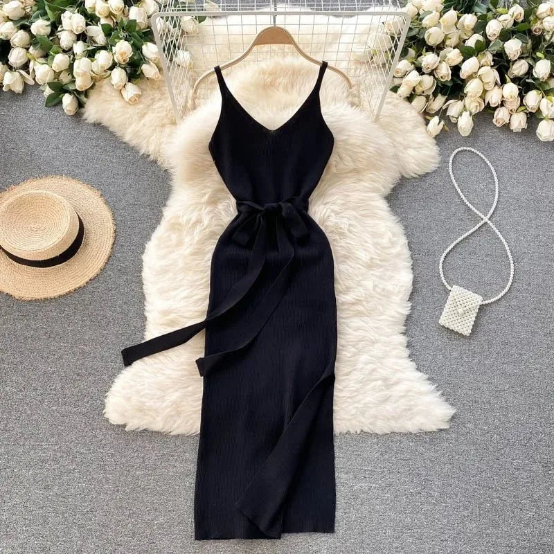 YuooMuoo Women Knitted Bodycon Dress with Cut Out Waist