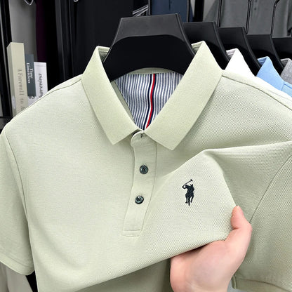 Men's Short Sleeve Cotton Polo Shirt with Embroidery