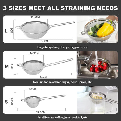 Stainless Steel Fine Mesh Strainer Set with Handle