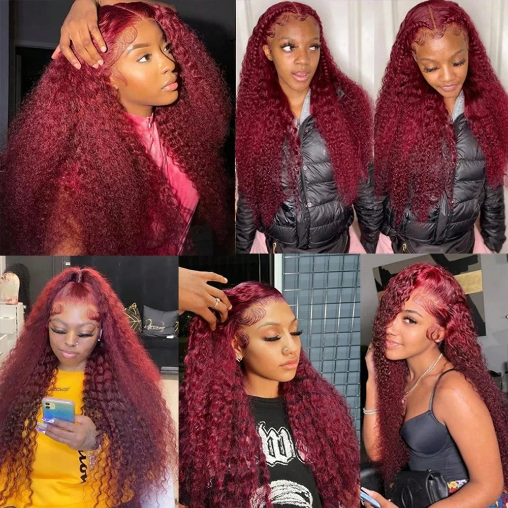 30 Inch Burgundy Lace Front Wig Human Hair Deep Wave