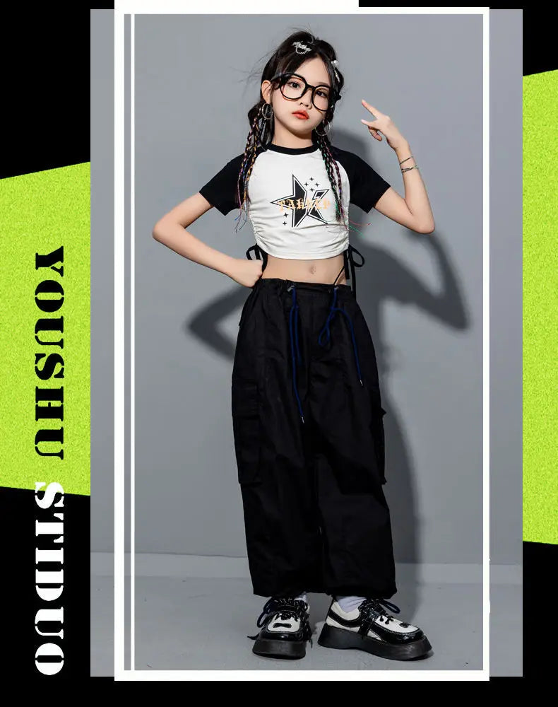Girls Loose Cargo Pants with Belt for Daily Wear