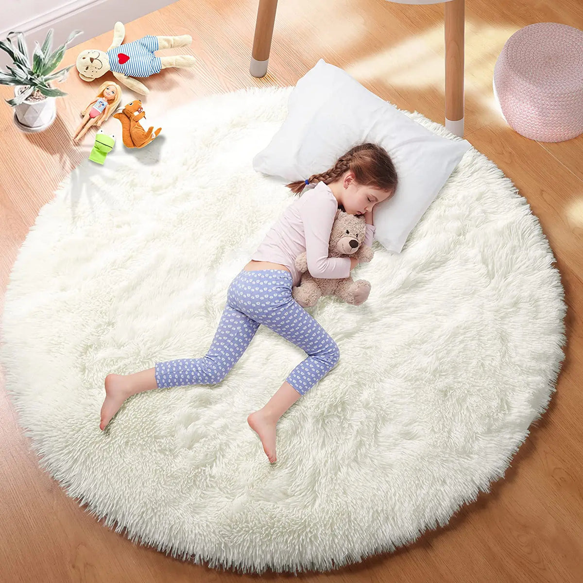 Round Plush Shag Carpet for Kids Room Decor