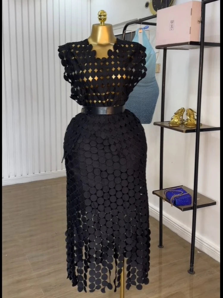 Women Cutout O-neck Crop Top and Bodycon Maxi Skirt Set