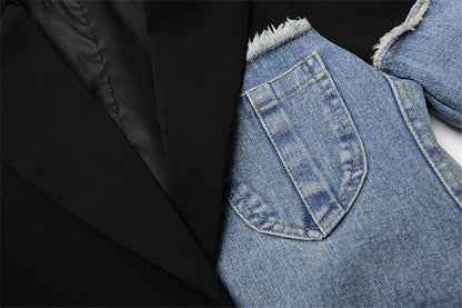 Women Vintage Denim Patchwork Blazer Coat