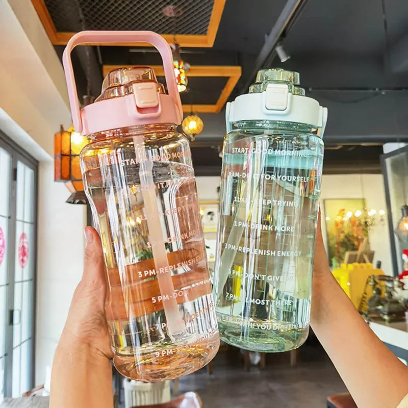 2 Liters Portable Plastic Travel Water Bottle with Straw
