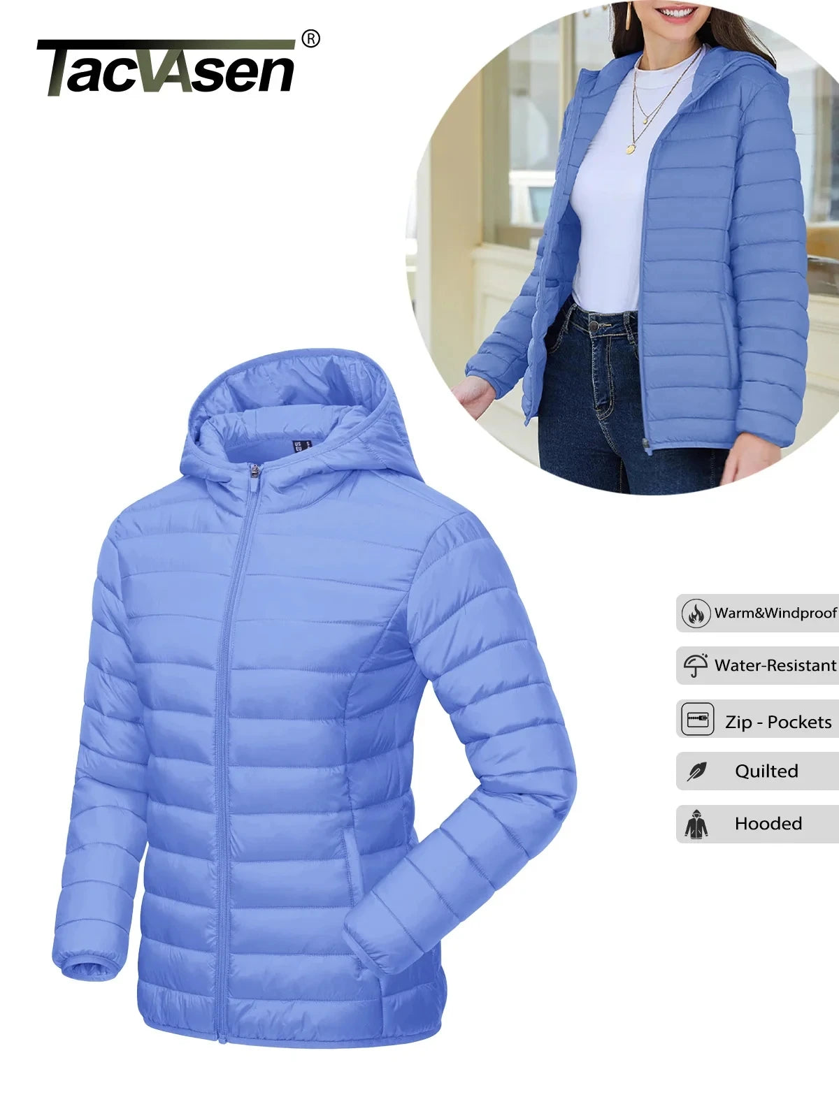 TACVASEN Women's Hooded Puffer Jacket Lightweight Casual