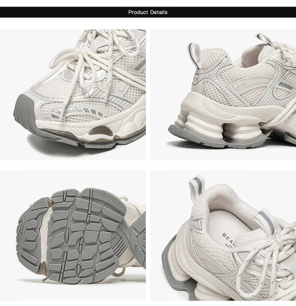 Chunky Sneakers Women Synthetic Leather Mesh Lace-up Trainers