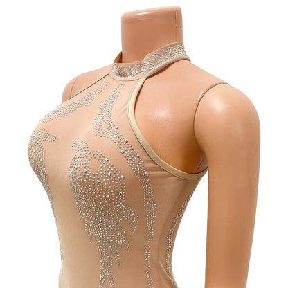 Rhinestone Mesh Bodycon Mini Dress for Women