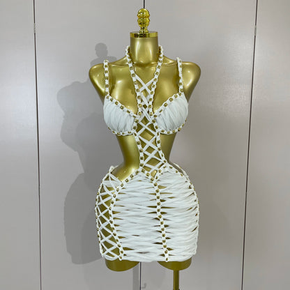 White Halter Neck Mini Dress for Women