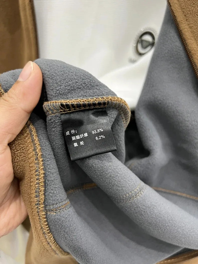 Men's Winter Thick Plush Jacket with Zipper and Pockets