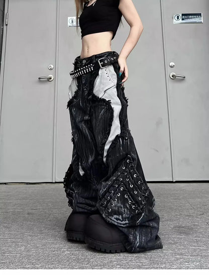 Vintage Distressed Wide Leg Cargo Jeans for Women