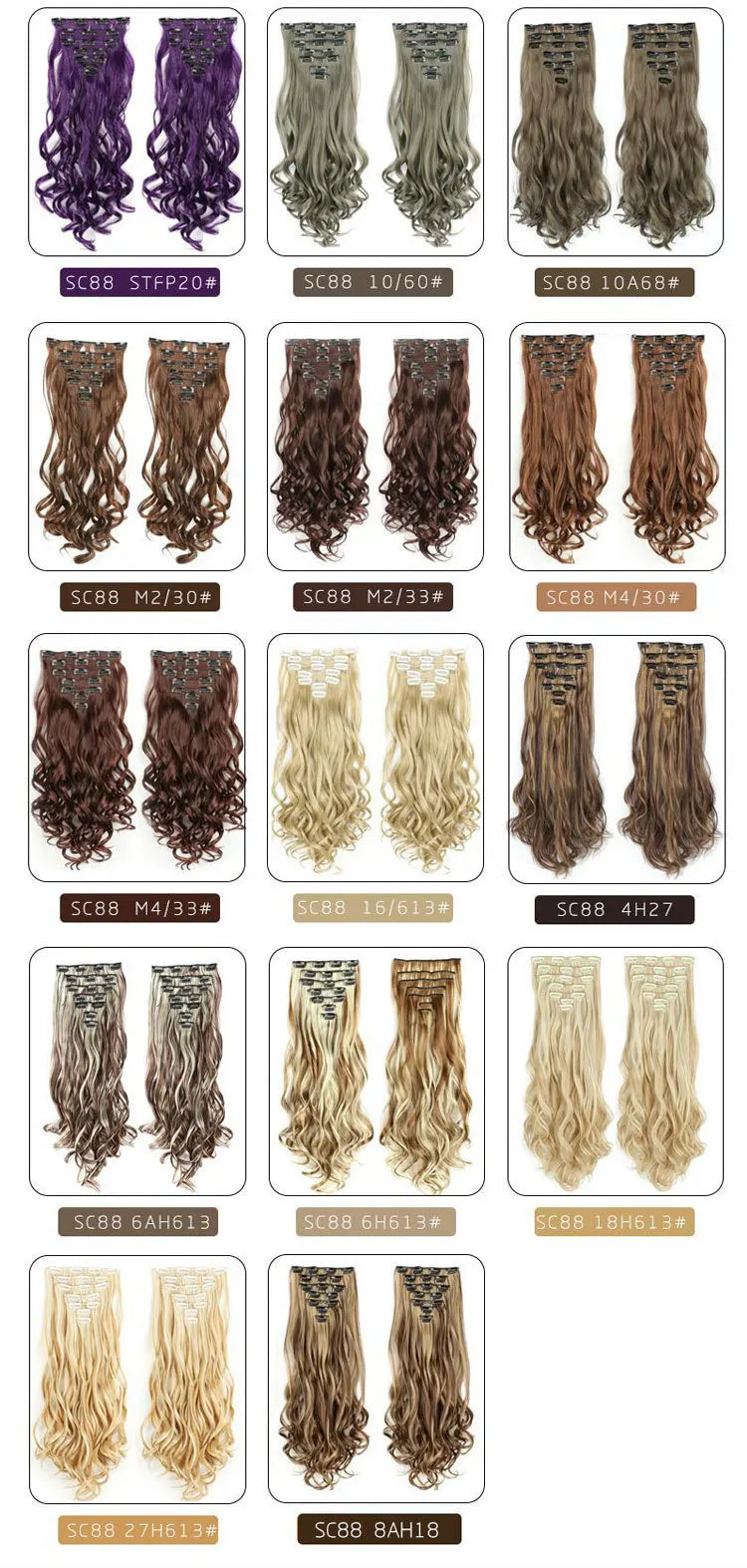 22 Inch Curly Wavy Clip In Hair Extensions Synthetic